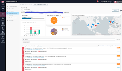 Using Dome9 to check on the NIST posture of a test Azure Environment