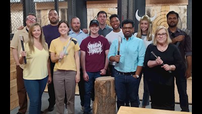 Winning team at Vandis Axe Throwing Event