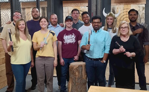 Winning team at Vandis Axe Throwing Event